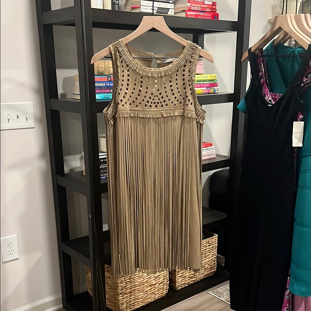 Elegant Fringe Dress in Taupe